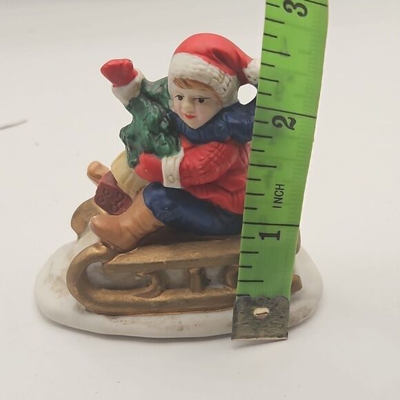 Vintage Russ Berrie & Co. Waving Child on Sleigh with Tree - Picture 15 of 16